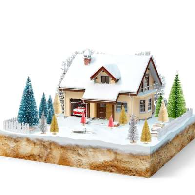 Multicolor Sisal Bottle Brush Mini Pine Trees with Wood Base Snow Frosted Trees Winter Snow Tabletop Ornaments for Christmas